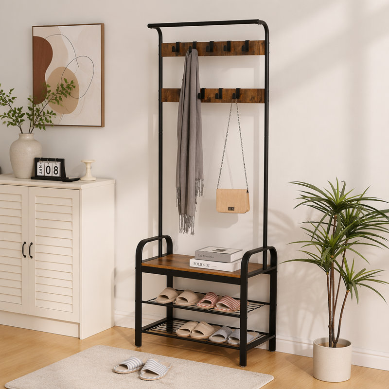 Versatile Entryway Rack and Shoe Bench Combo for Organizing Essentials
