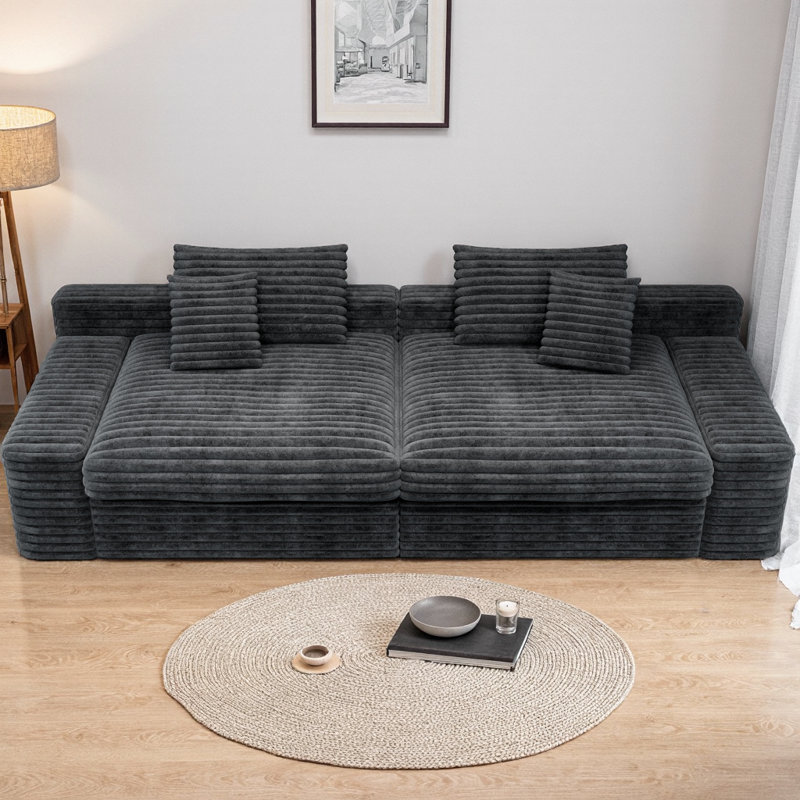 Canapé modulaire 118,1 po avec canapé en tissu de velours côtelé rembourré et modulaire, aucun assemblage requis, combinaison libre de 2 pièces pour le salon