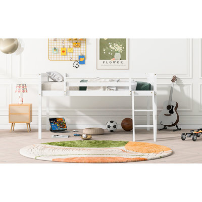 Lit mezzanine bas en bois blanc avec lit mobile pour la chambre à coucher - confortable et sécuritaire