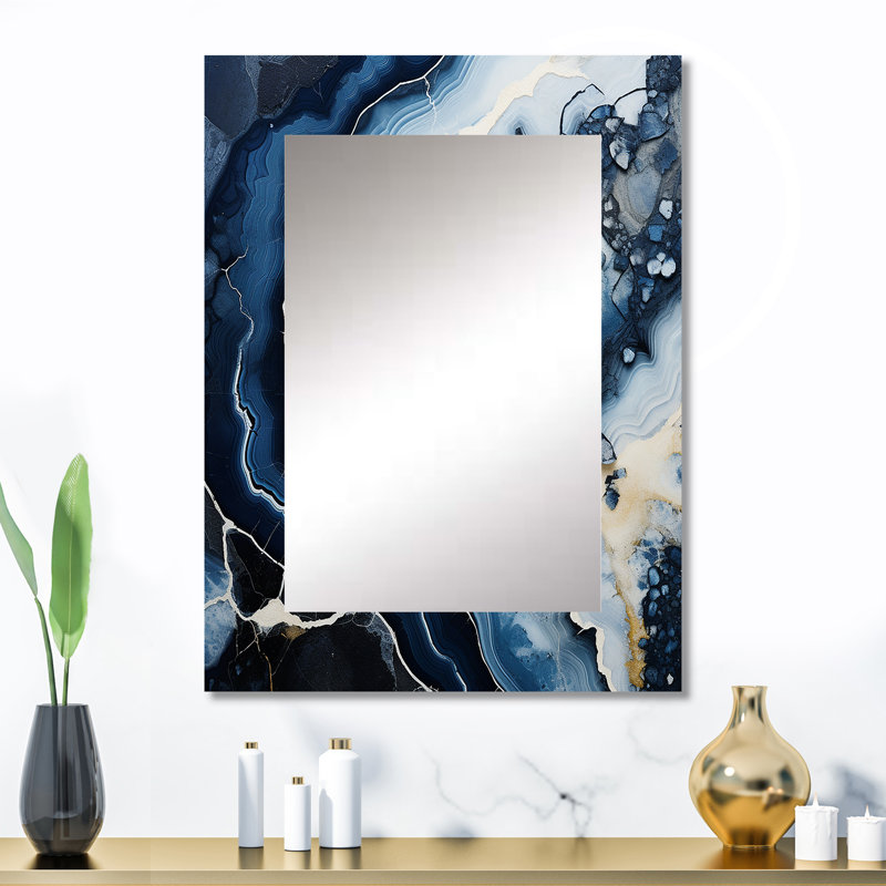 «Blue Stone Geode», grand miroir mural en pierre spirituelle, art décoratif imprimé en métal, 32 po x 24 po