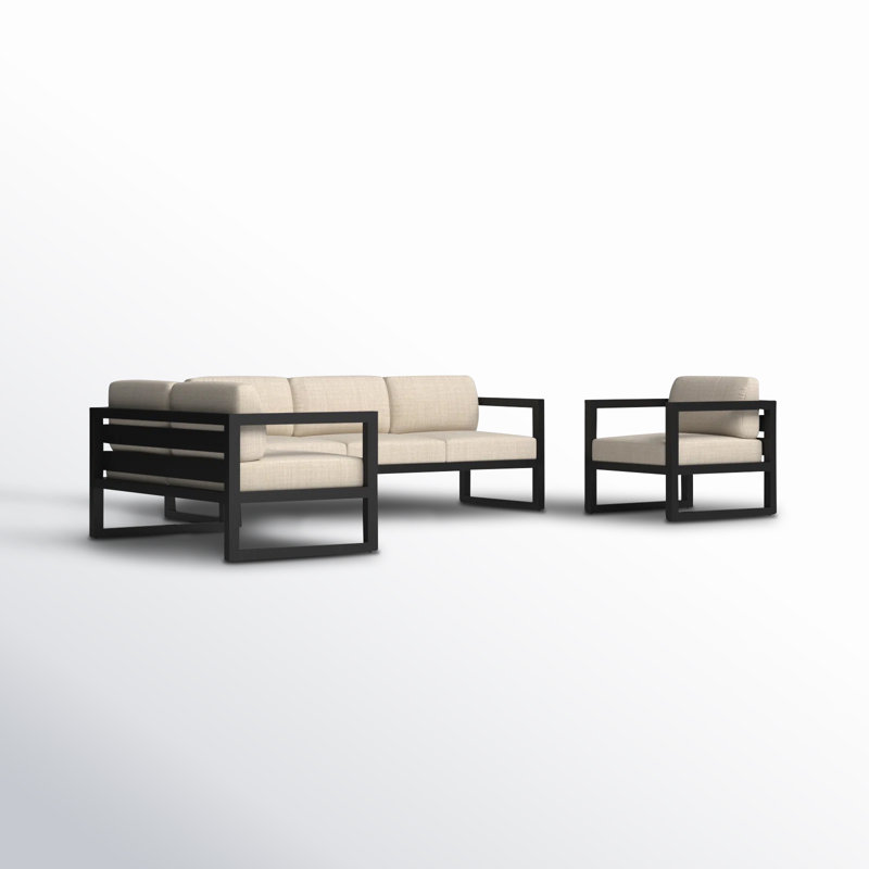 Avion 3 Piece Sofa Loveseat Set, Canvas Flax Sunbrella® Canvas, Black
