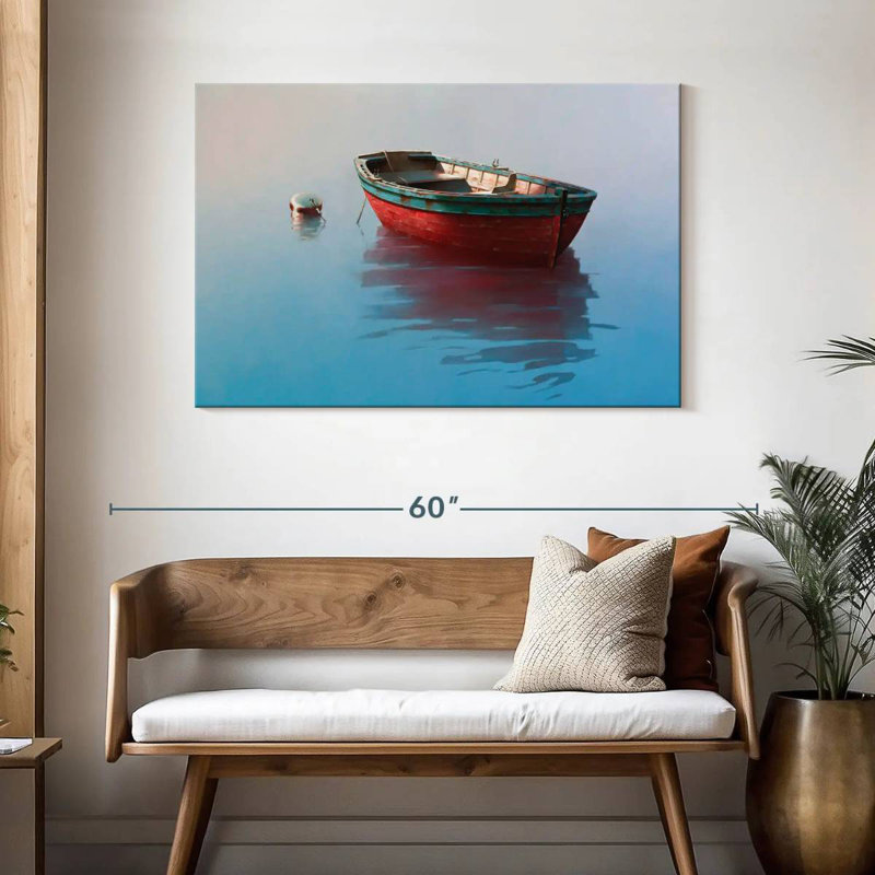 Mehar Red Rowboat On Calm Waters, 30" H x 45" W