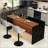 63" Modern Kitchen Island With Marble-Look Surface, LED Lights & Grille Design For Dining Room, Living Room-968943137