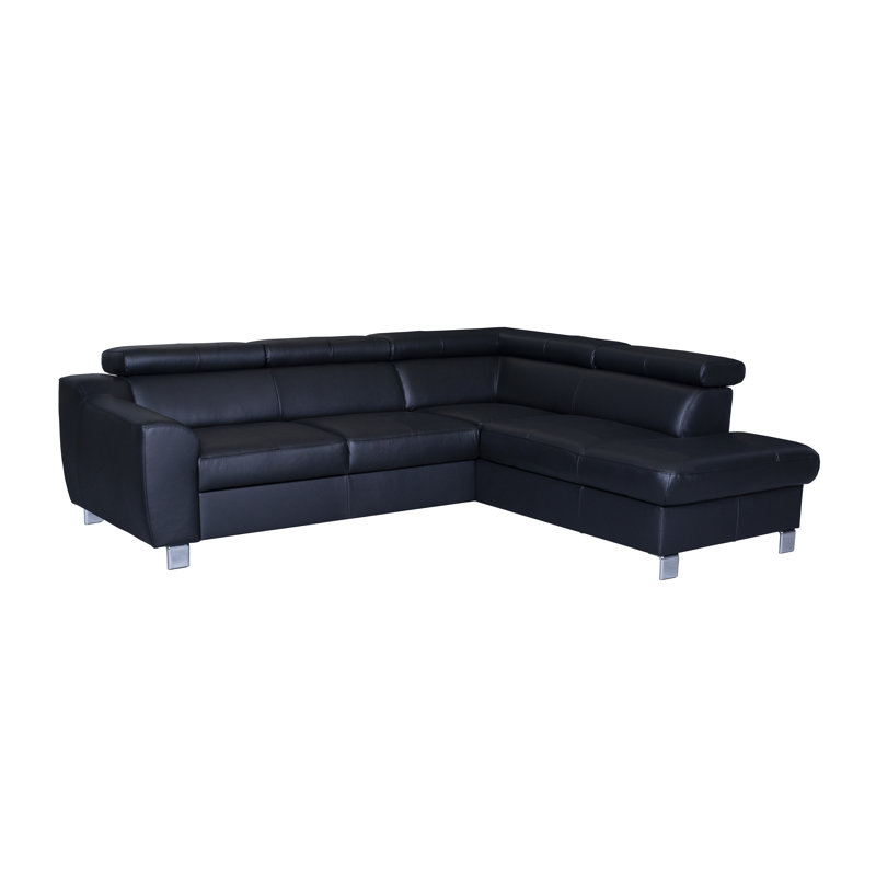 Aribel Faux Leather Corner Sectional with Sleeping Function and Storage Box with Adjustable Headrests, Black
