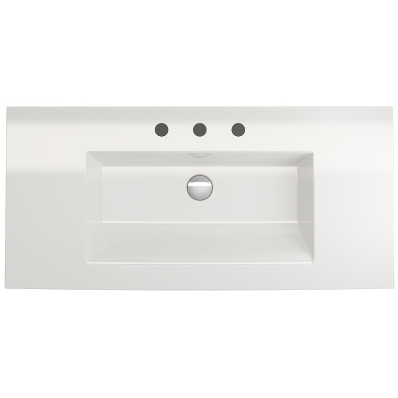 Lavabo de salle de bain rectangulaire double en argile réfractaire avec trop-plein 40,35 po BOCCHI Ravenna, Blanc, 8 po