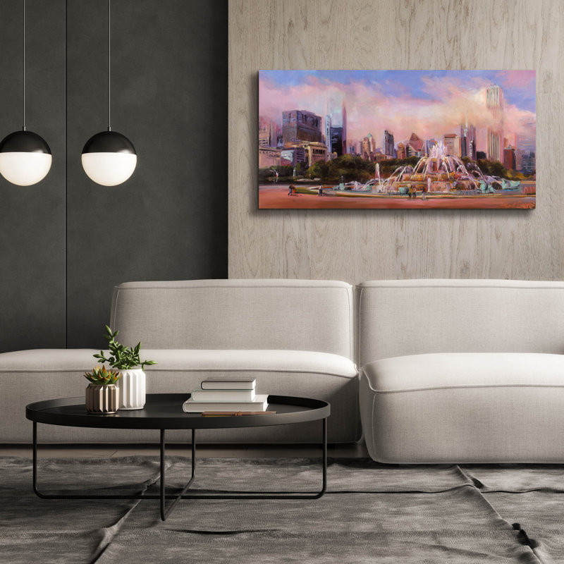 Toile épique Graffiti «Buckingham Fountain Chicago» par Marilyn Hageman, 60 po x 30 po, H 30 po x l 60 po x P 1,5 po