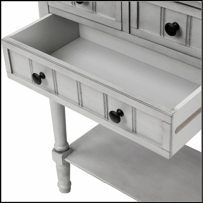 Console étroite, canapé mince avec trois tiroirs de rangement et tablette inférieure pour une élégance compacte, Gris délavé