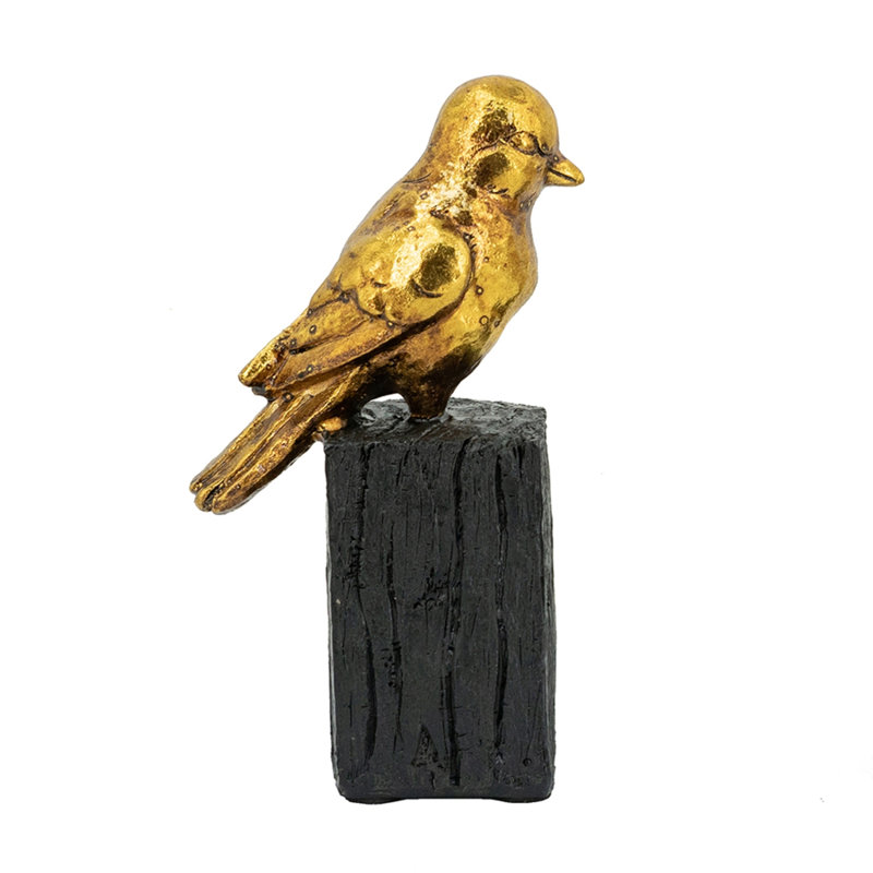 Sculpture d'oiseau chanteur en résine 4,5 po x 2,5 po x 7,5 po sur fond noir