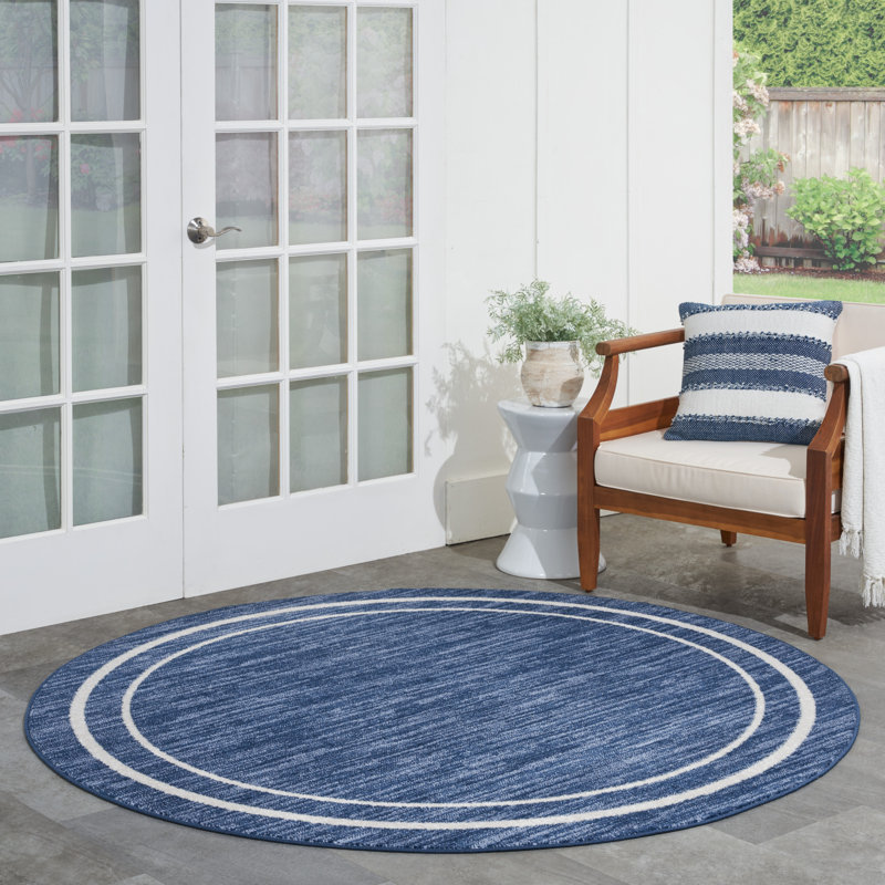 Lucretia Abstract Machine Woven Chenille Indoor/Outdoor Area Rug in Blue, Round 6'