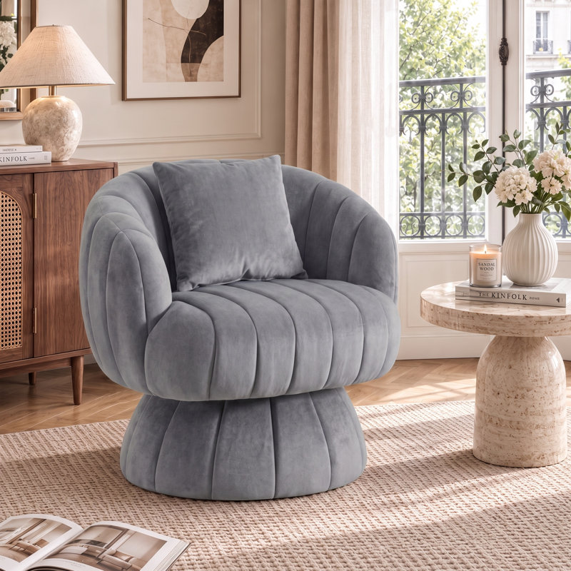 Fauteuil demi-tonneau rembourré rembourré avec coussin, Velours gris velours