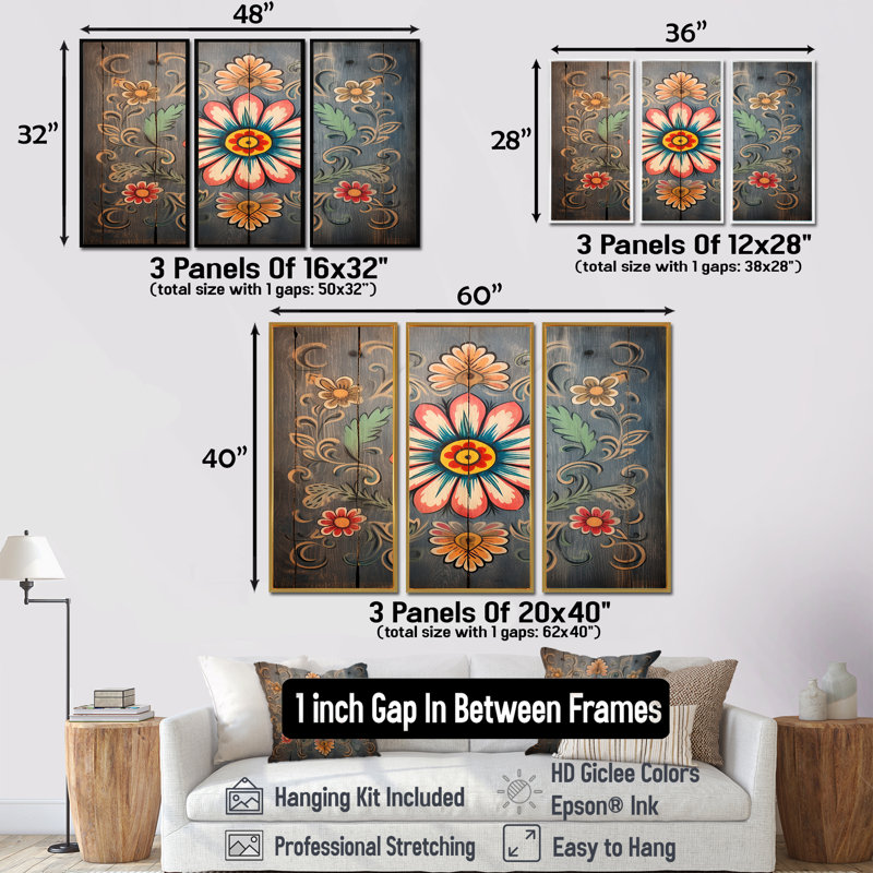 Parley - ensemble d'art mural floral, Encadrement argenté, H 40 po x l 60 po x P 1 po