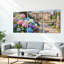 Ensemble de 3 tableaux sur toile tendue représentant une villa et un jardin d'hortensias-1984508165