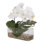 Real Touch White Phalaenopsis Orchid And Artificial Philo Leaf With Natural Pebbles Mix With Artificial Water In Glass Vase