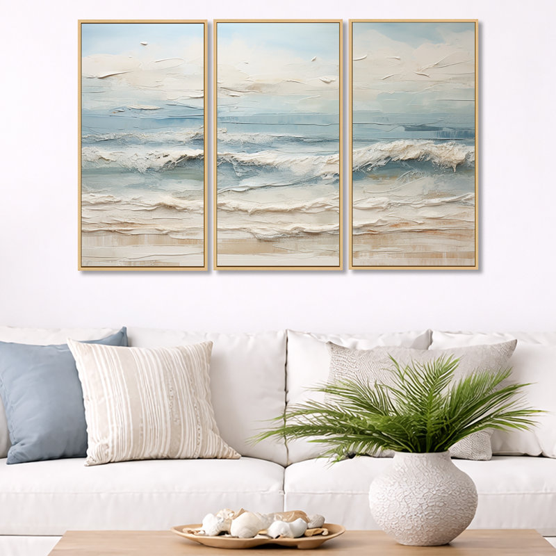 Robitaille - Ensemble d'art mural plage, H 28 po x l 36 po x P 1 po, Cadre flottant blanc