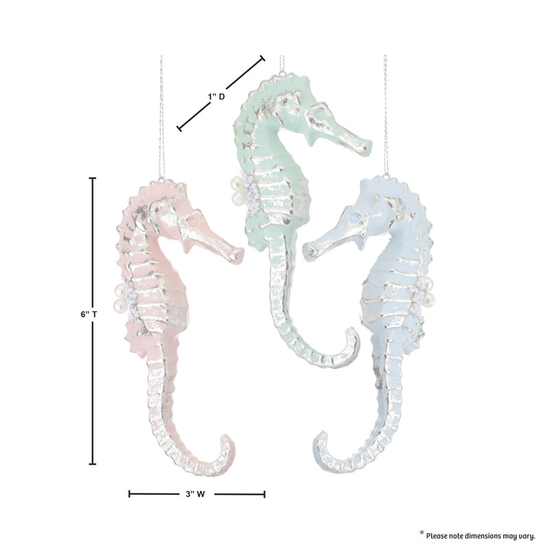 6" Pearl Beaded Seahorse Ornament