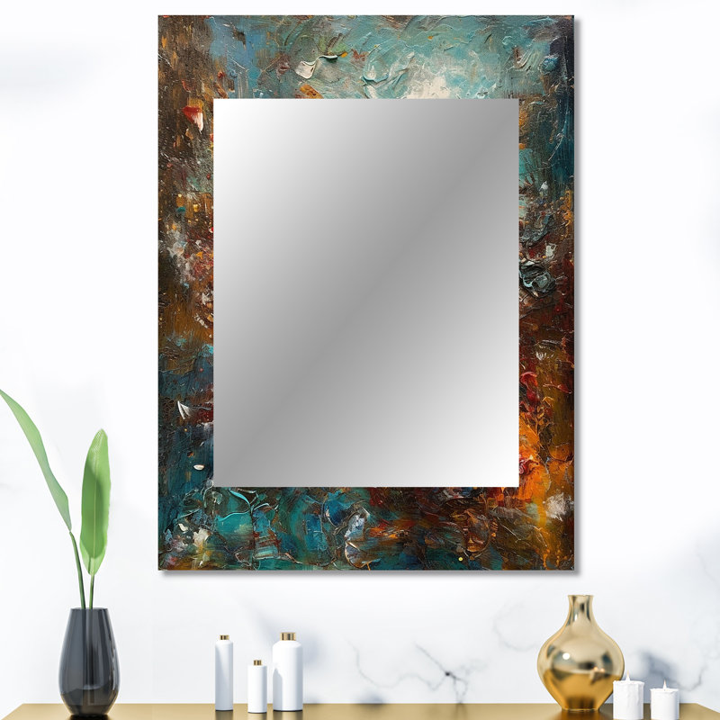 Autumn Bliss Afternoon Abstract Red Orange Blue I - Abstract Painting Decorative Mirror, Modern Wall Mirror, Printed Metal Art