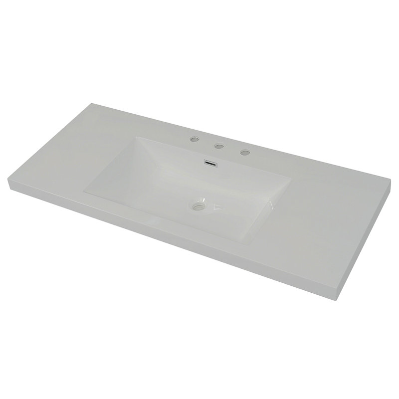 Lavabo 48 po en résine pour meuble-lavabo, lavabo de salle de bain avec 3 trous de robinet, comptoir de meuble-lavabo seulement, blanc éclatant
