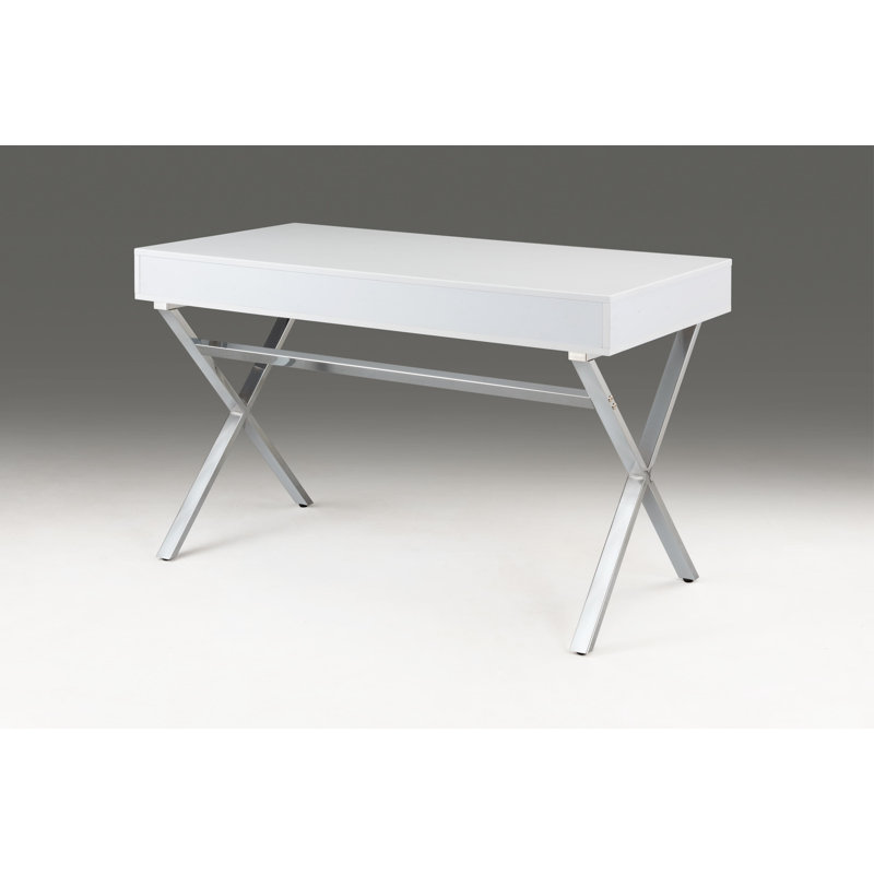 Zorabelle Metal Base Writing Desk with Drawers, Chrome