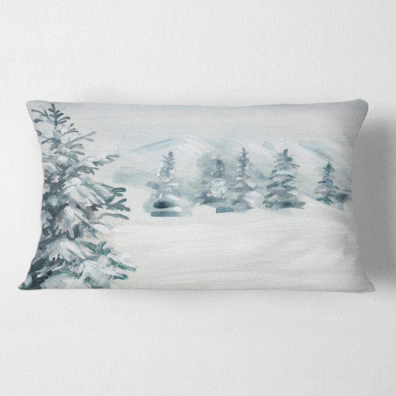 Snowy Pine Trees - Traditional Printed Pillow