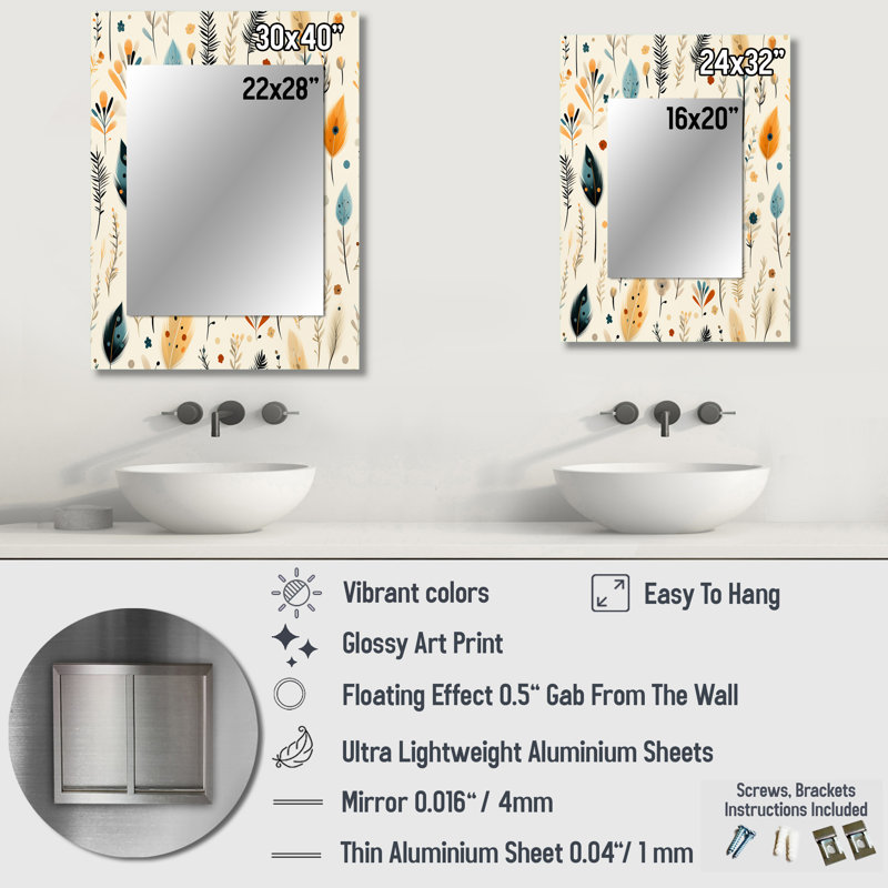 Analeece, beige antique, minimalisme rétro, motif bohème - miroir mural boho, miroir décoratif boho, impression d'art en métal