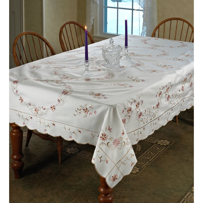 Mendivil Floral Tablecloth, 52'' W x 70'' L, White