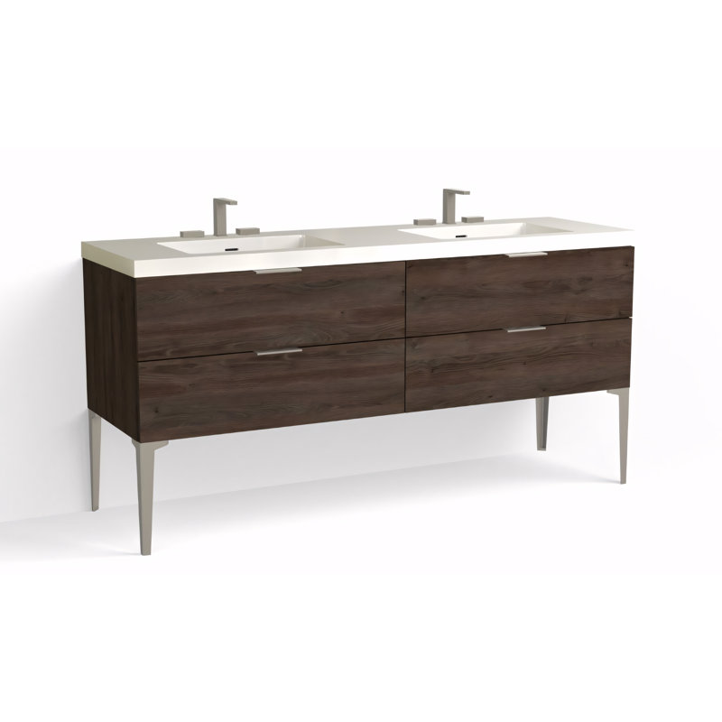 Avila 72" W Freestanding Double Bathroom Vanity with Dean Leg, Gloss White/8" Widespread, Nocino, Satin Nickel