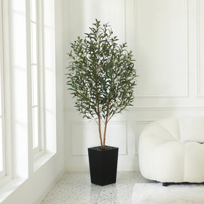 Faux olivier George avec protection UV, 2 troncs naturels, grand olivier décoratif en pot