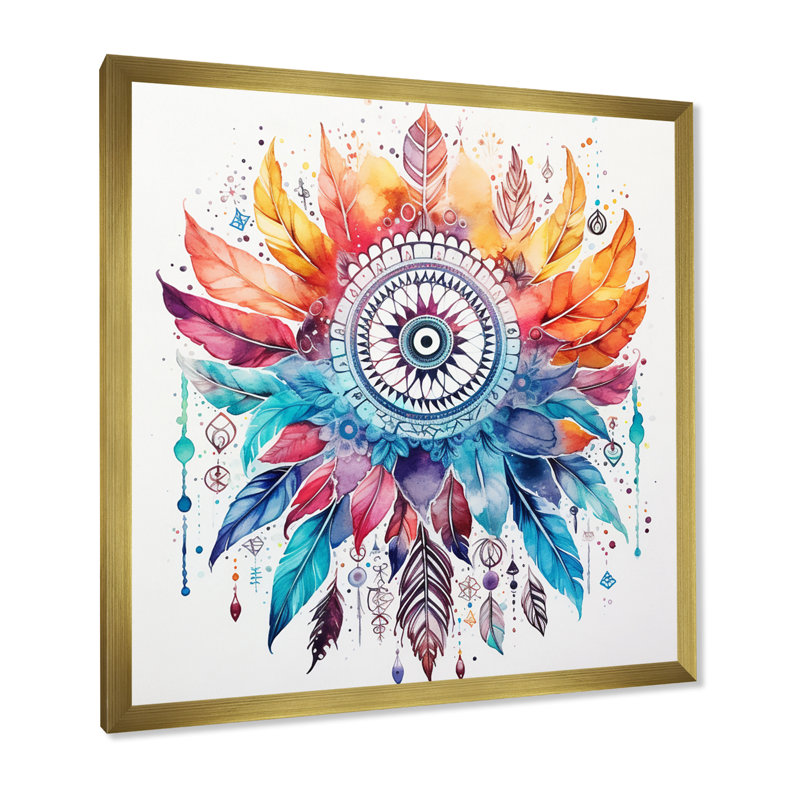«Orange and Blue Boho Dreamcatcher Watercolor I», reproduction sur toile, H 30 po x l 30 po x P 1 po
