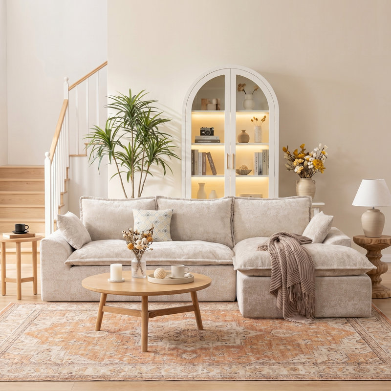 Canapé modulaire Boneless de 103 po sans assemblage requis avec coussins, Beige, Orienté à droite
