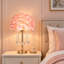 Lampe de table rose à plumes avec abat-jour en perles de cristal, lampe de chevet glamour dorée avec ampoule E26 incluse