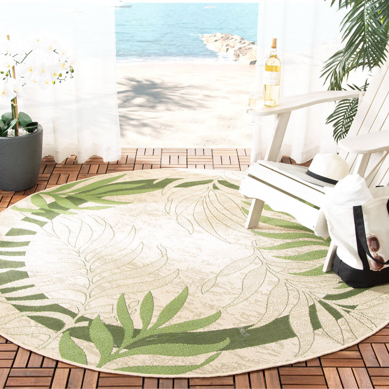 Tapis d'intérieur / extérieur à motif floral Lueck, Rond 5 pi 3 po