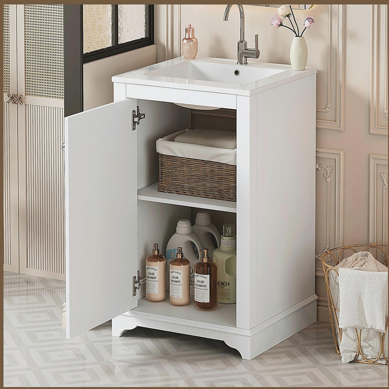 Meuble-lavabo avec porte en céramique 20 po, meuble-lavabo avec porte, Blanc