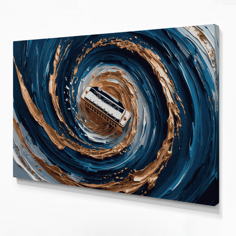 «Music Harmonica», art mural sur toile bleue, H 8 po x l 10 po