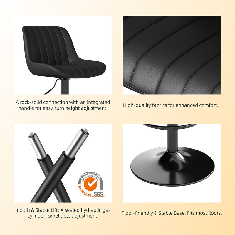 Moniq Swivel Adjustable Height Bar Stool, 3, Black