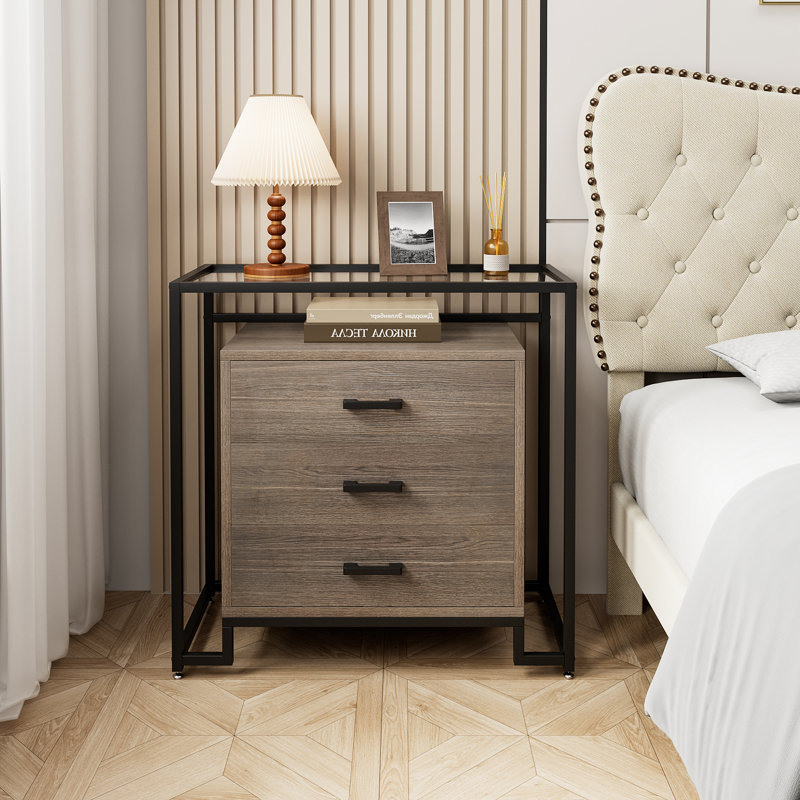 Commode 3 tiroirs Roski, Noir / brun rustique