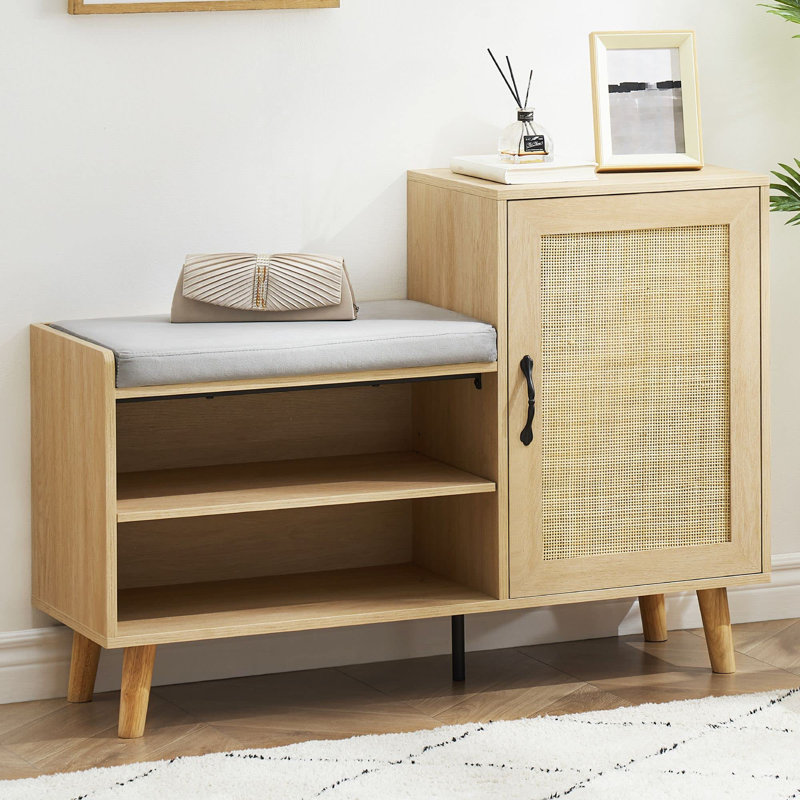 Marangely Velvet Upholstered Bench with Cabinet
