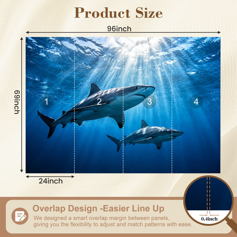 Papier peint auto-adhésif Great White Sharks, L 69 po x l 96 po