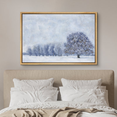 «Winter French Country Forest Trees Snowy Landscape Vintage Farmhouse», reproduction d'art sur toile encadrée