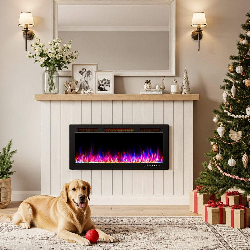 30 In. Wall Mounted Electric Fireplace With 12 Flame Colors And Wifi Function In Black, 18.5" H x 30" W x 4.1" D