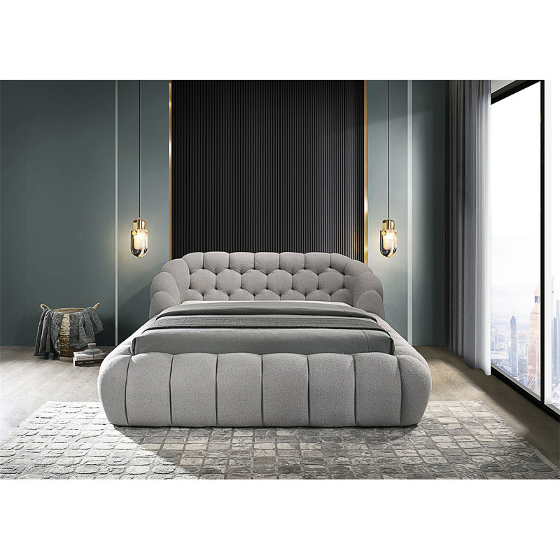 Lit tapissier en tissu de chenille gris de style contemporain accrocheur 1 pièce, Gris