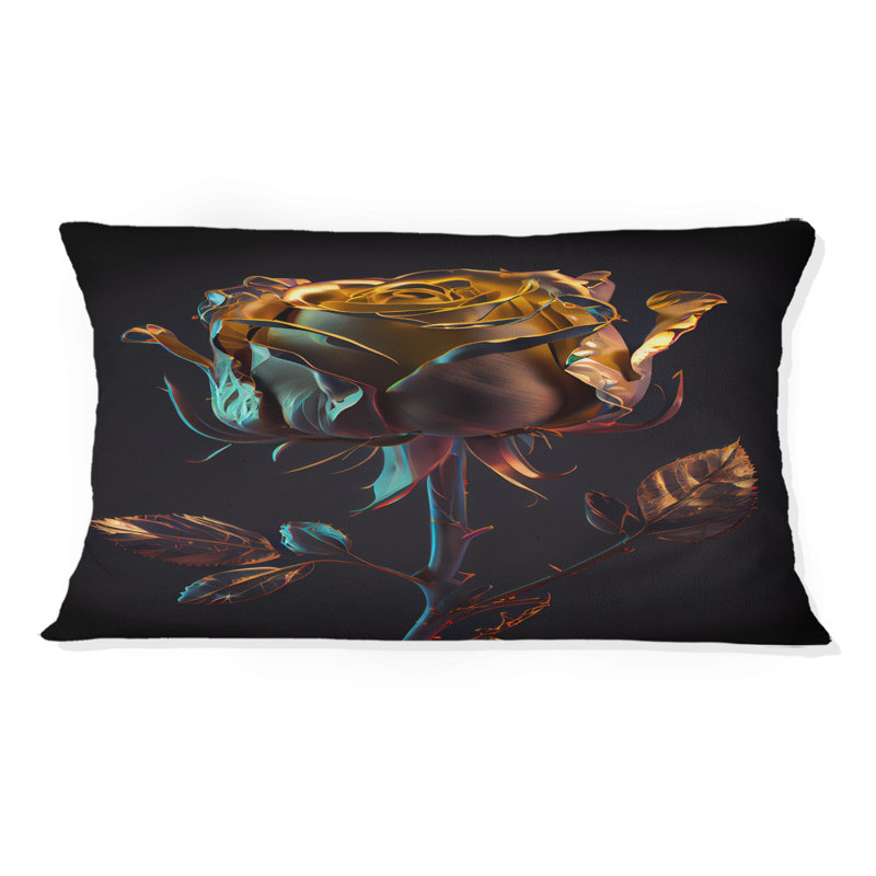 Coussin Glam Golden Rose On Black I - Rose