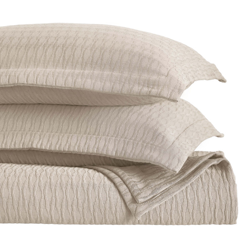 Calvert Cotton Medium Weight Matelasse Weave Diamond Lattice Bedspread Set, California King Bedspread + 2 King Shams, Beige