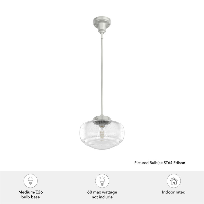 Saddle Creek 1 - Light Single Schoolhouse Pendant with Glass, White, Brushed Nickel, 71" H x 16" W x 16" D