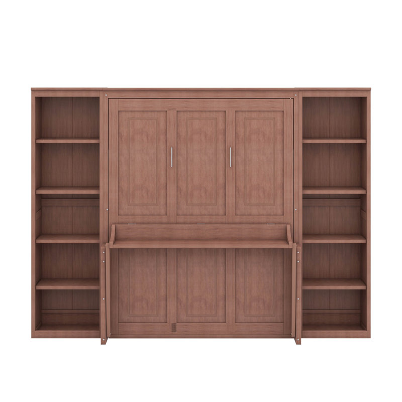Lit escamotable double avec bureau et bibliothèque, Lit double