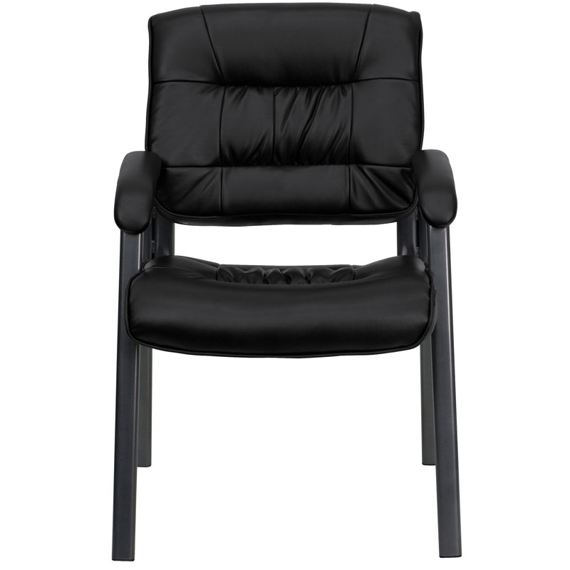 Chaise d'appoint de réception rembourrée et capitonnée en cuir LeatherSoft Haeger, Structure en titane, Similicuir noir