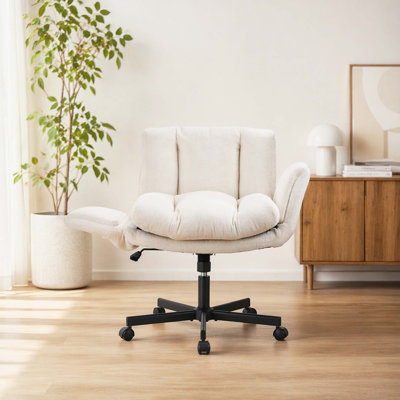 Plush Chenille Upholstered Swivel Desk Chair with Flip Up Convertible Armrests, Height Adjustable Ergonomic Home Office Vanity Chair with Double Layer High Density Foam Cushion