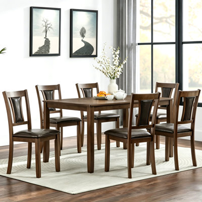 Modern 7-Piece Dining Table Set With 6 Upholstered Chairs, Wooden Rectangular Dining Table Set For 6 With Chairs, For Dining Room, Kitchen, Restaurant