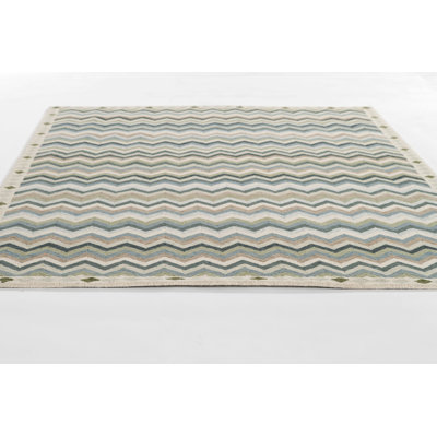 Erin Gates by Momeni Abbot Hand Tufted Wool Zig Zag Blue Area Rug 5' X 8'
