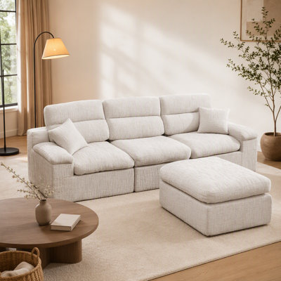 L-Shaped Corner Chaise Sofa with High Backrest, Slub Chenille Fabric, Compressed High-Density Cushions, Space-Saving No-Assembly Design for Living Room or Apartment.