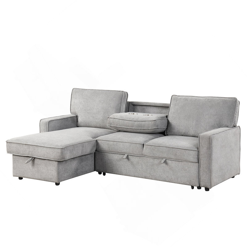 Canapé-lit modulaire Upholstery avec espace de rangement, port USB, 2 porte-gobelets, Polyester gris